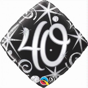 Black Elegant Swirls & Sparkles 40th Birthday Balloon